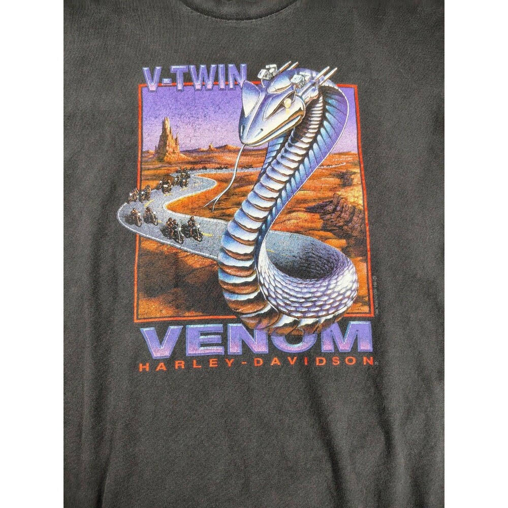 Harley Davidson Venom V-Twin T-Shirt XL Michigan Black Vintage 90s Distressed